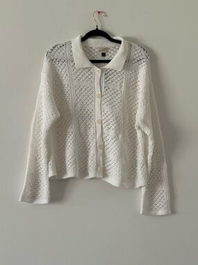 Universal Thread White Openwork Knit Button-Front Cardigan